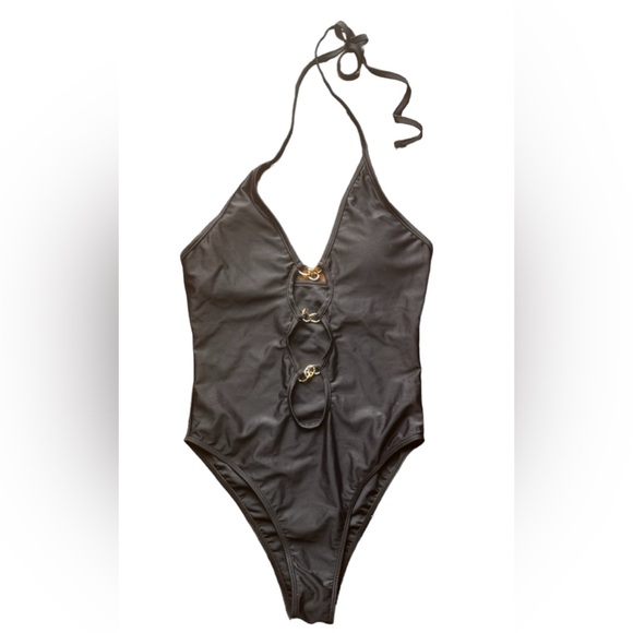 SMALL NWOT HALTER ONE PIECE SWIMSUIT, Black, SEXY - Picture 6 of 8
